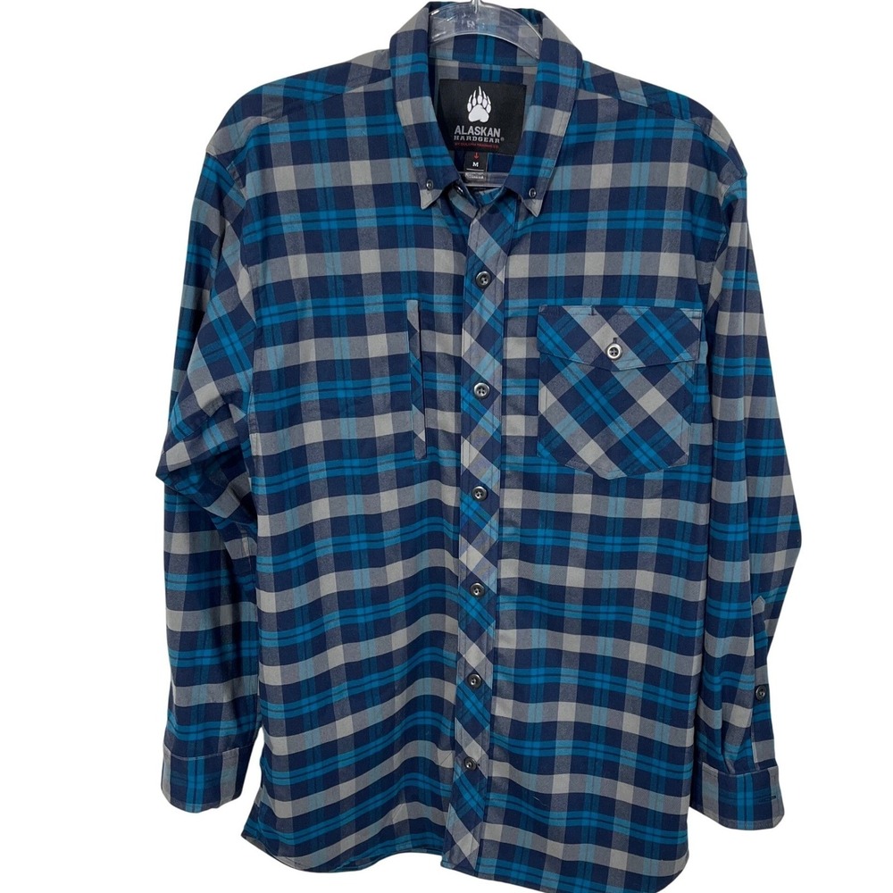 Alaskan Hardgear Duluth Trading Co Shirt Mens M Blue Plaid Button Down Utility
